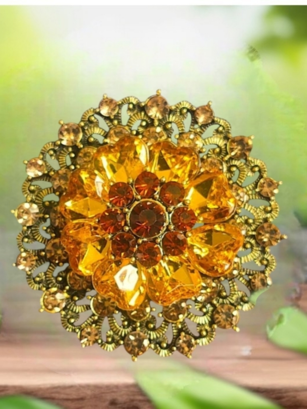 Shimmering Rhinestone  Sunflower Brooch